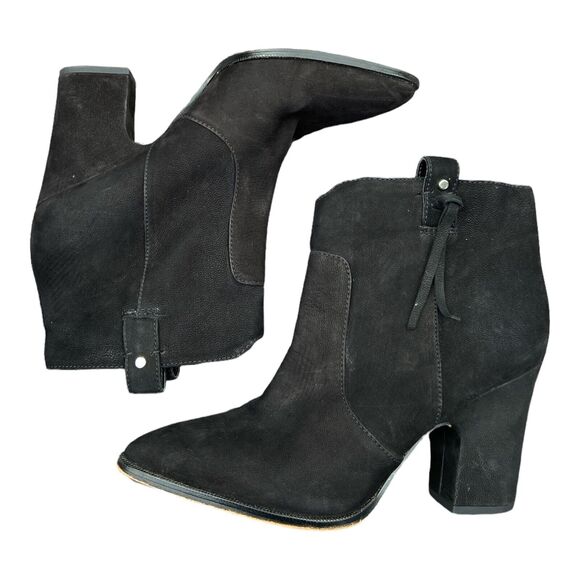 Sam Edelman Niomi Nubuck Western Booties‎ 7.5 Black Pull On Wrapped Block Heel - Picture 1 of 6